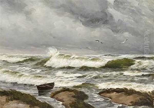 Braending, Morke Skyer Traekker Op Oil Painting by Carl Locher