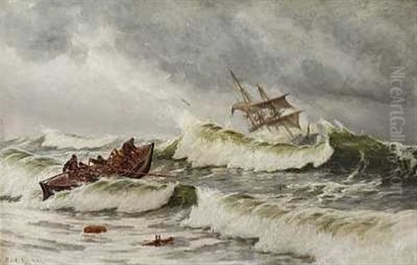 Redningsbaden Gar Ud Oil Painting by Carl Locher