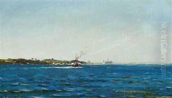 Kystparti Ved Helsingor, I Baggrunden Kronborg Oil Painting by Carl Locher