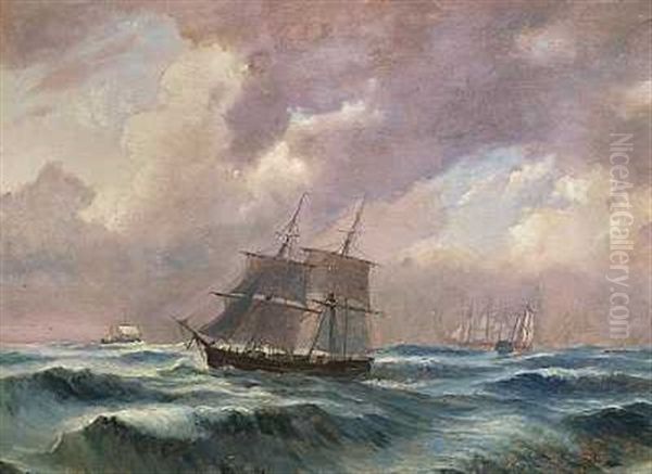Marine Med Skibe Pa Havet I Hoj So Oil Painting by Carl Locher