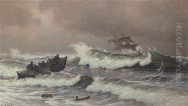 Redningsbaden Gar Ud Oil Painting by Carl Locher