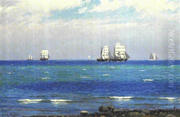 Oktoberdag I Sundet Udfor Hornbaek Oil Painting by Carl Locher