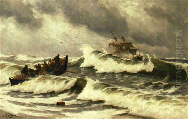 Redningsbaden Gar Ud Oil Painting by Carl Locher