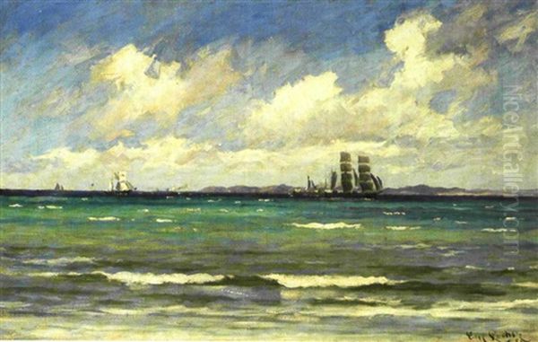 Sejlskibe I Sundet Ud For Hornbaek Oil Painting by Carl Locher