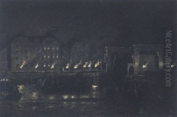 Kong Frederiks Vii Lig Sejles Gennem Havnen Til Christiansborg Oil Painting by Carl Locher