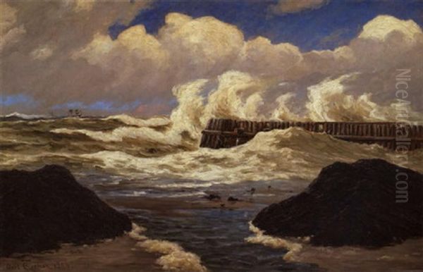 Hoje Bolger Slar Mod Molen En Uverjrsdag Oil Painting by Carl Locher