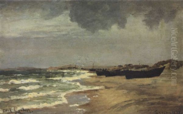 Bade Pa Skagen Strand Oil Painting by Carl Locher