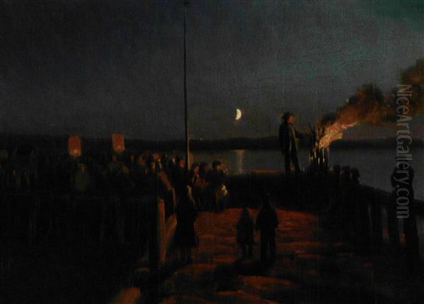Skt. Hans Aften Pa Hornbaek Havn Oil Painting by Carl Locher