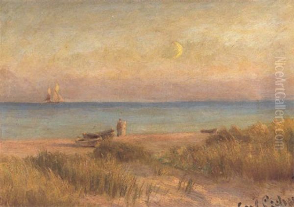 Ved Solnedgang, Skagen Strand Oil Painting by Carl Locher