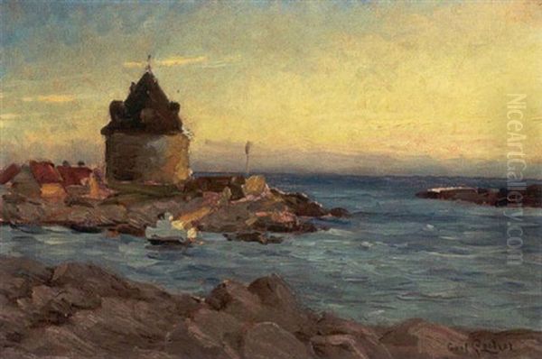 Parti Fra Taarnrenden Ved Christianso, Aften Oil Painting by Carl Locher