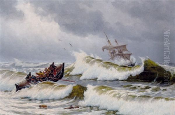 Redningsbaden Gar Ud Oil Painting by Carl Locher