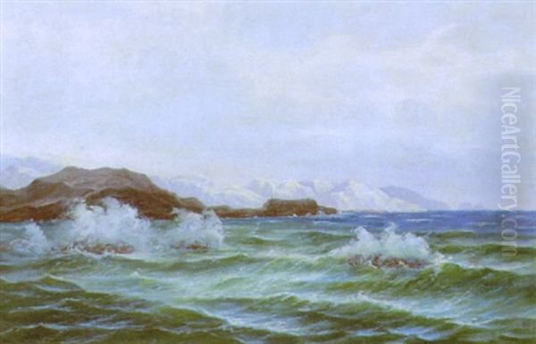 Klippekystparti, I Baggrunden Isbjerge Oil Painting by Carl Locher