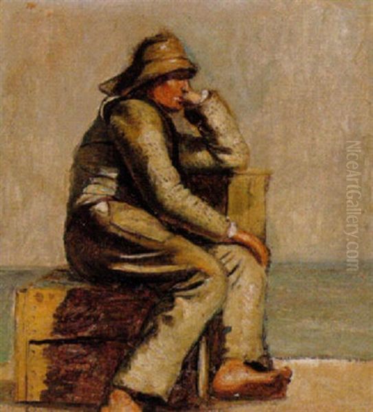 Siddende Fisker Oil Painting by Carl Locher