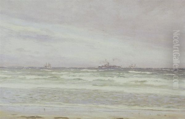 Marine Med Sejlskibe Oil Painting by Carl Locher