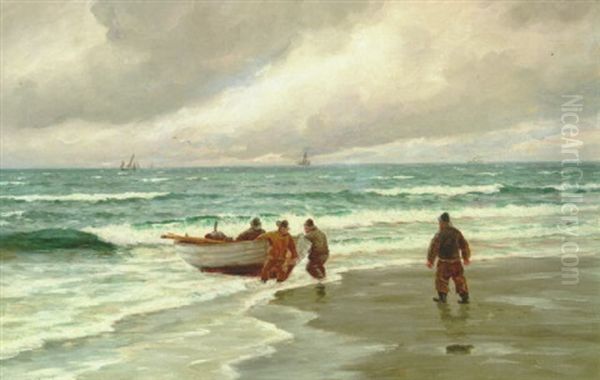 Iland! Motiv Fra Skagens Sonderstrand, Frisk Tiltagende Kuling Oil Painting by Carl Locher