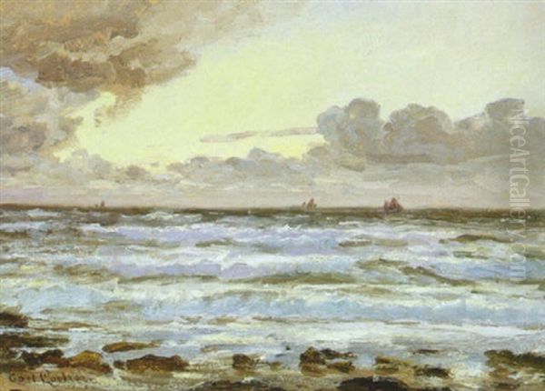 Kystparti, I Horisonten Sejlskibe Oil Painting by Carl Locher