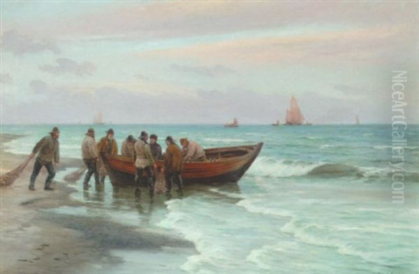 Dagens Fangst Bringes I Land Oil Painting by Carl Locher