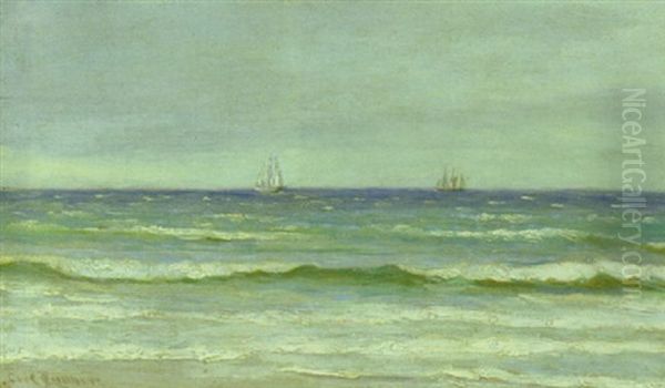 Marine Med Sejlskibe Oil Painting by Carl Locher