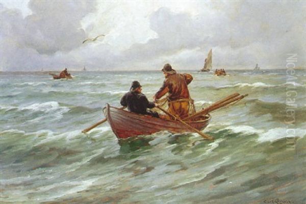 Efter Storm Klarer Det Op, Fiskere Bjerger Deres Redskaber Oil Painting by Carl Locher