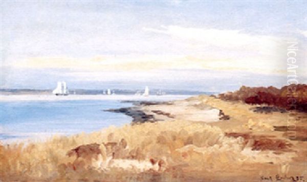 Sejlskibe Pa Sundet Oil Painting by Carl Locher