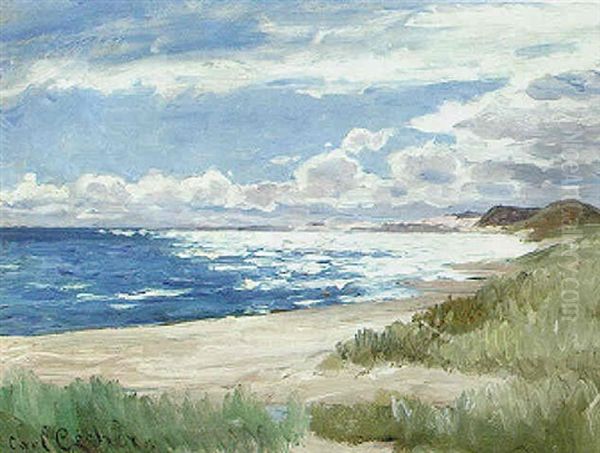 Kystparti Fra Gi. Skagen Med Sollys Over Havet... Oil Painting by Carl Locher