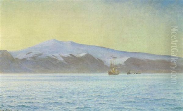 Hans Majestaet Kong Frederik Viii Ombord Udfor Eyjafjaeldsjol D. 29 Juli 1907 Oil Painting by Carl Locher