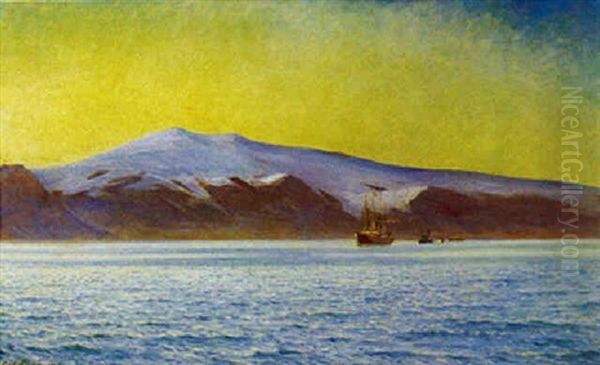 Hans Majestaet Kong Frederik Viii Ombord Udfor Eyjafjaeldsjokul Oil Painting by Carl Locher