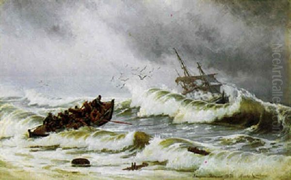 Redningsbaden Gar Ud Oil Painting by Carl Locher