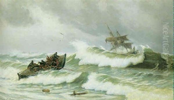 Redningsbaden Gar Ud Oil Painting by Carl Locher