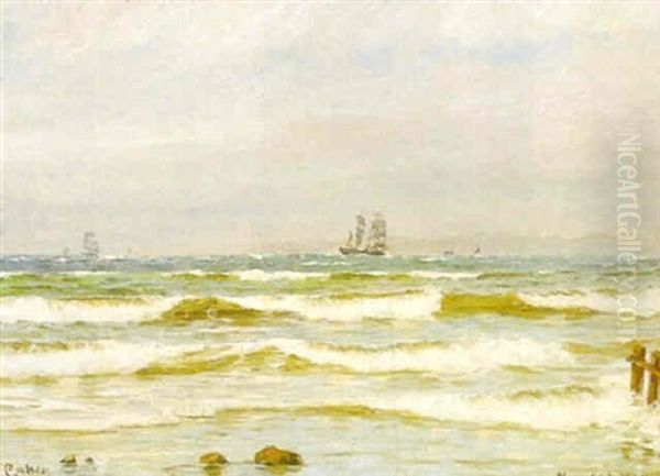 Marine Med Sejlskibe Oil Painting by Carl Locher