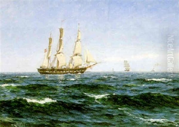 Fregatten Sjaelland I Nordsoen 1882 Oil Painting by Carl Locher
