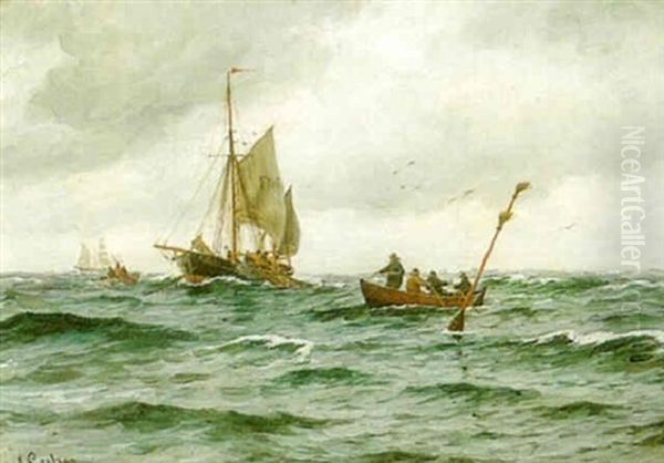 Fra Fiskerpladsen Ved Skagens Sydostkyst Oil Painting by Carl Locher