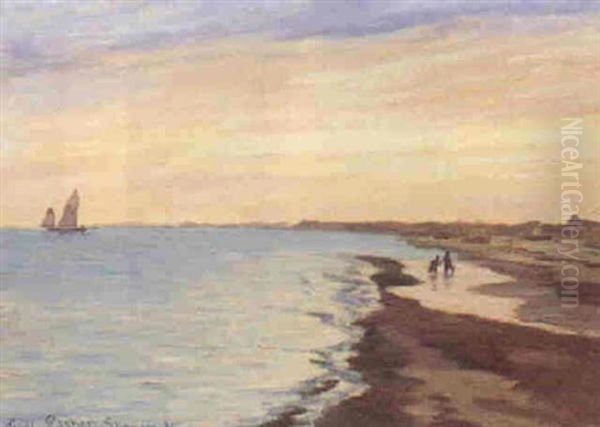 Kystparti Fra Skagen Oil Painting by Carl Locher