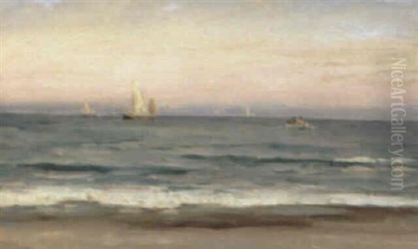 Marine Med Ro- Og Sejlskibe, Skagen Oil Painting by Carl Locher