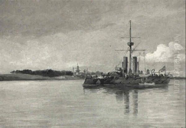 Orlogsfart+j I Storebaelt Oil Painting by Carl Locher