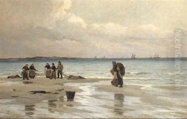 Fiskere Pa Stranden Oil Painting by Carl Locher