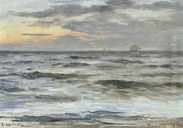 Marine Med Sejlskibe Ud For Tisvilde Strand Oil Painting by Carl Locher