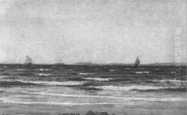 Kystparti Med Sejlskibe Oil Painting by Carl Locher