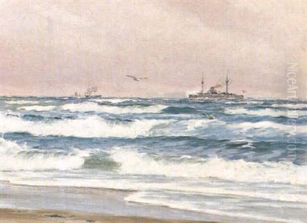 Valkyrien Passerer Skagens Sonderstrand Oil Painting by Carl Locher