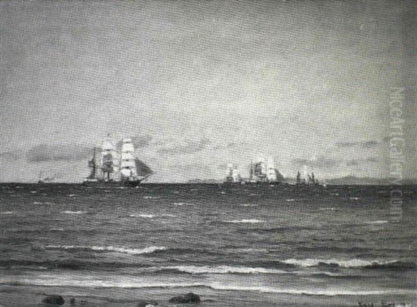 Marine Med Mange Sejlskibe, Sommer Oil Painting by Carl Locher