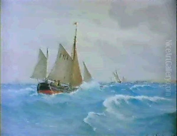 Marine Med Fiskekuttere Oil Painting by Carl Locher