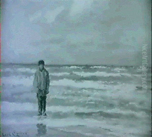 Fisker Staende I Havstokken Oil Painting by Carl Locher