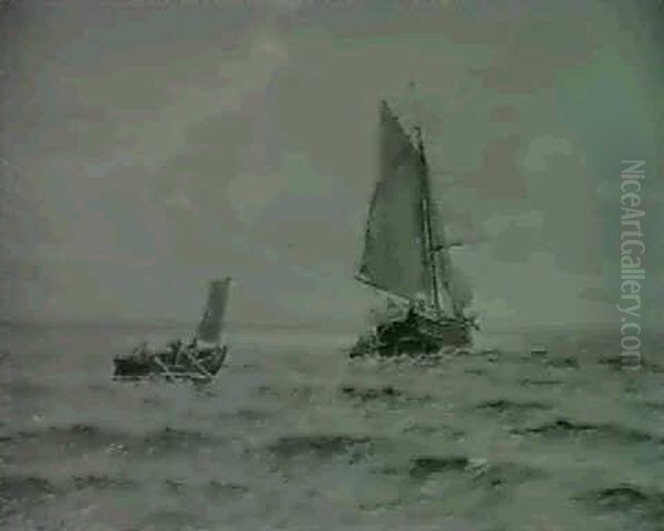 Fiskevase Far Last Ud For Skagen Sonderstrand Oil Painting by Carl Locher