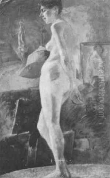Model Posing In Studio Oil Painting by Wilton Lockwood