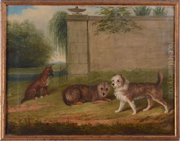 Terriers In A Park Oil Painting by James Loder Of Bath