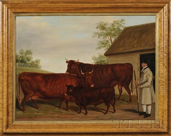 Barnyard Scene With A Gentleman Farmer And Cattle Oil Painting by James Loder Of Bath