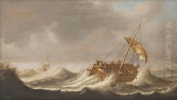 Shipping In A Rough Sea Oil Painting by Jacob Gerritz Loef