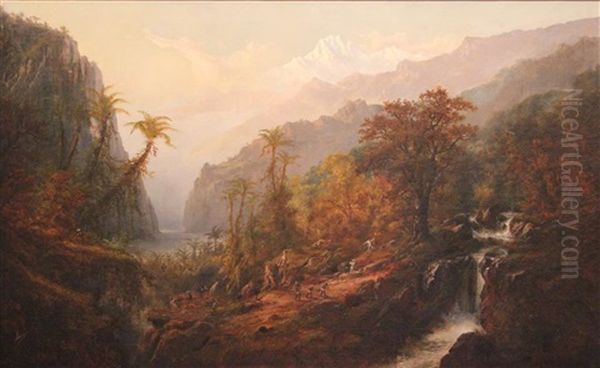 Great Falls With Views Of The Andes (chimborazo) Oil Painting by Alexander Francois Loemans