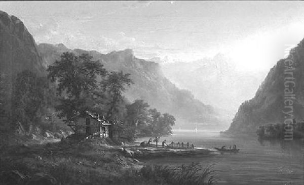 Activity In A Mountain Gorge Oil Painting by Alexander Francois Loemans