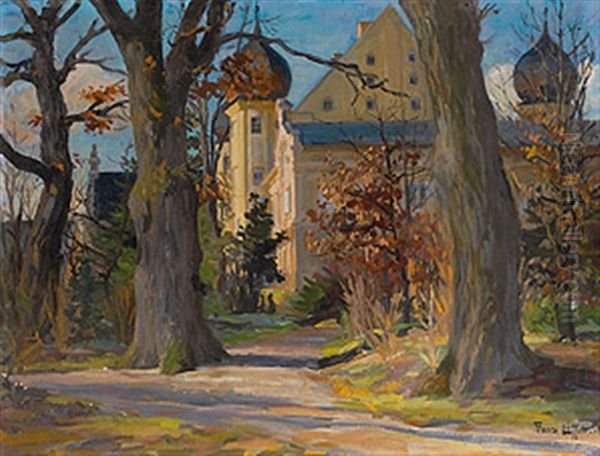 Schlossansicht An Einem Sonnigen Herbsttag Oil Painting by Franz Loeffler